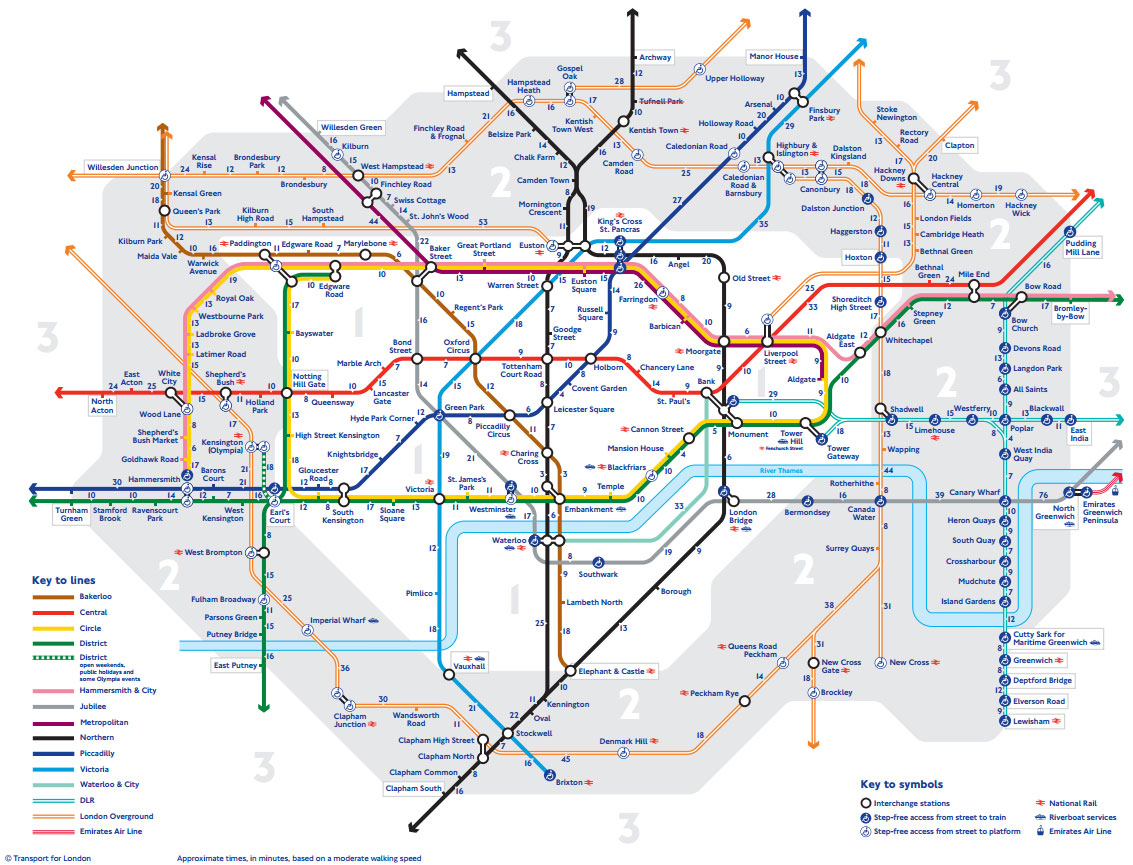 New London Tube Map showing how long it takes to walk instead.